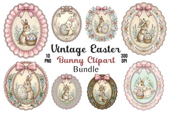 Download Vintage Easter Bunny PNG Bundle 10pcs - Premium Bundle