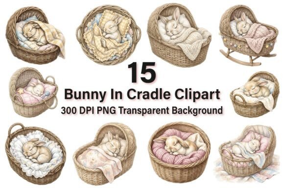 Download Cute Sleeping Bunny in Cradle Clipart - Premium Resources